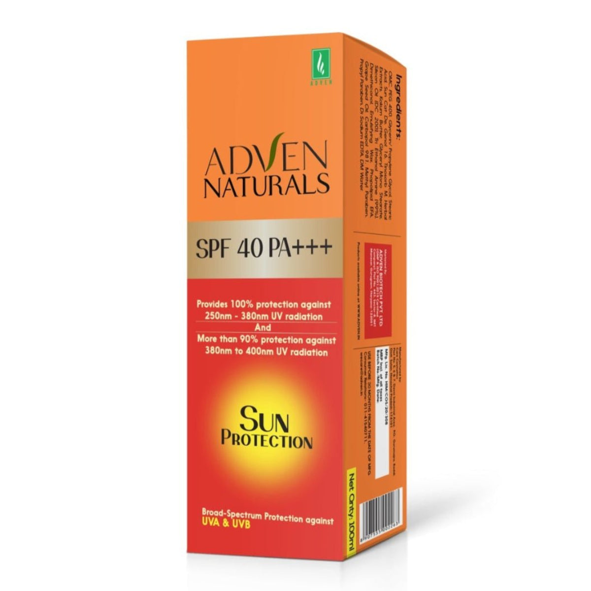 Adven Naturals Sun Protection Sunscreen SPF 40 PA+++ | All Skin Type - Adven