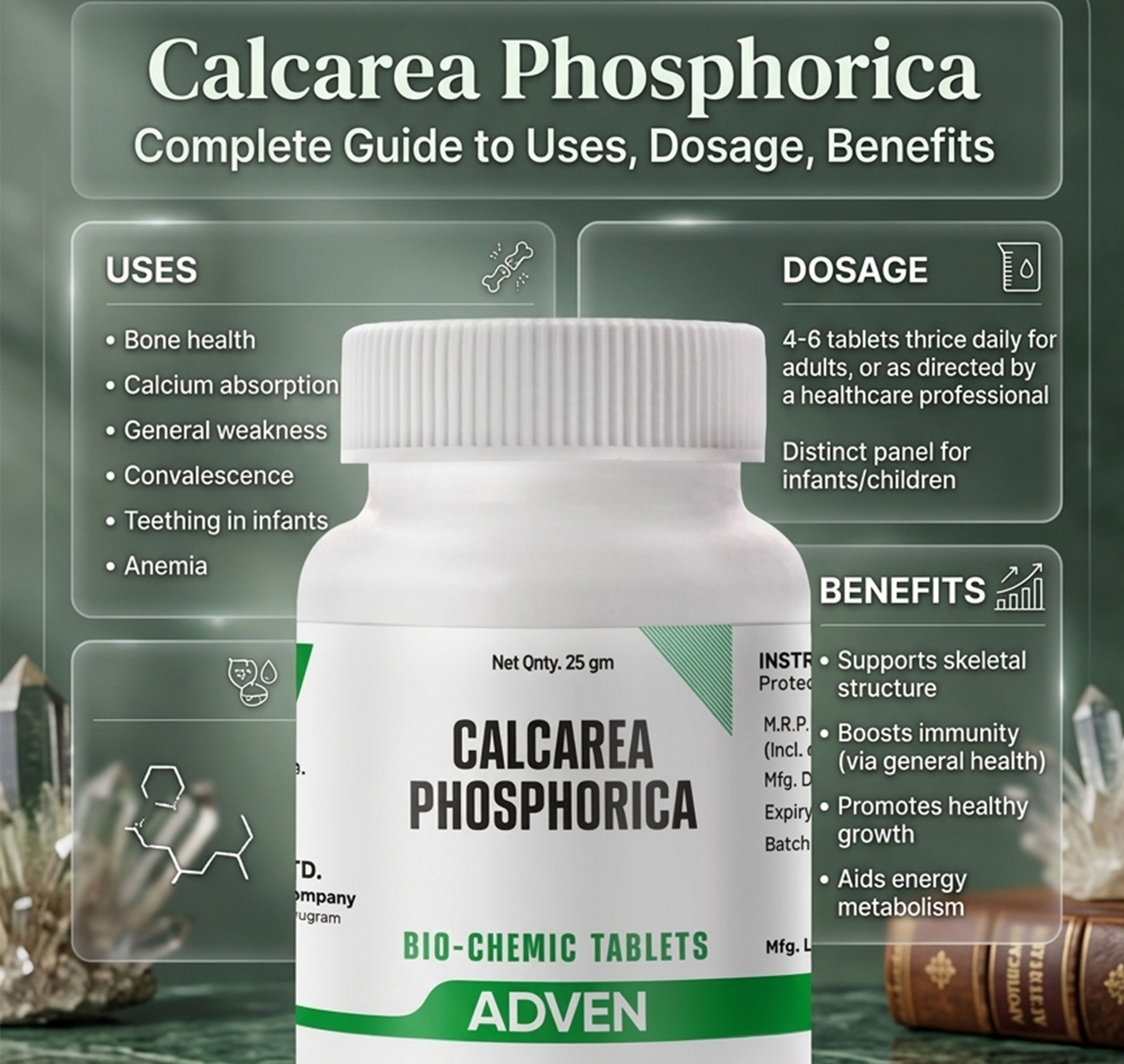 Calcarea Phosphorica (Calcarea. Phos or CP6X) in Homoeopathy: Complete Guide to Uses, Dosage, Benefits & Potency Selection (3X, 6X , 12X, 30X 200X) - Adven