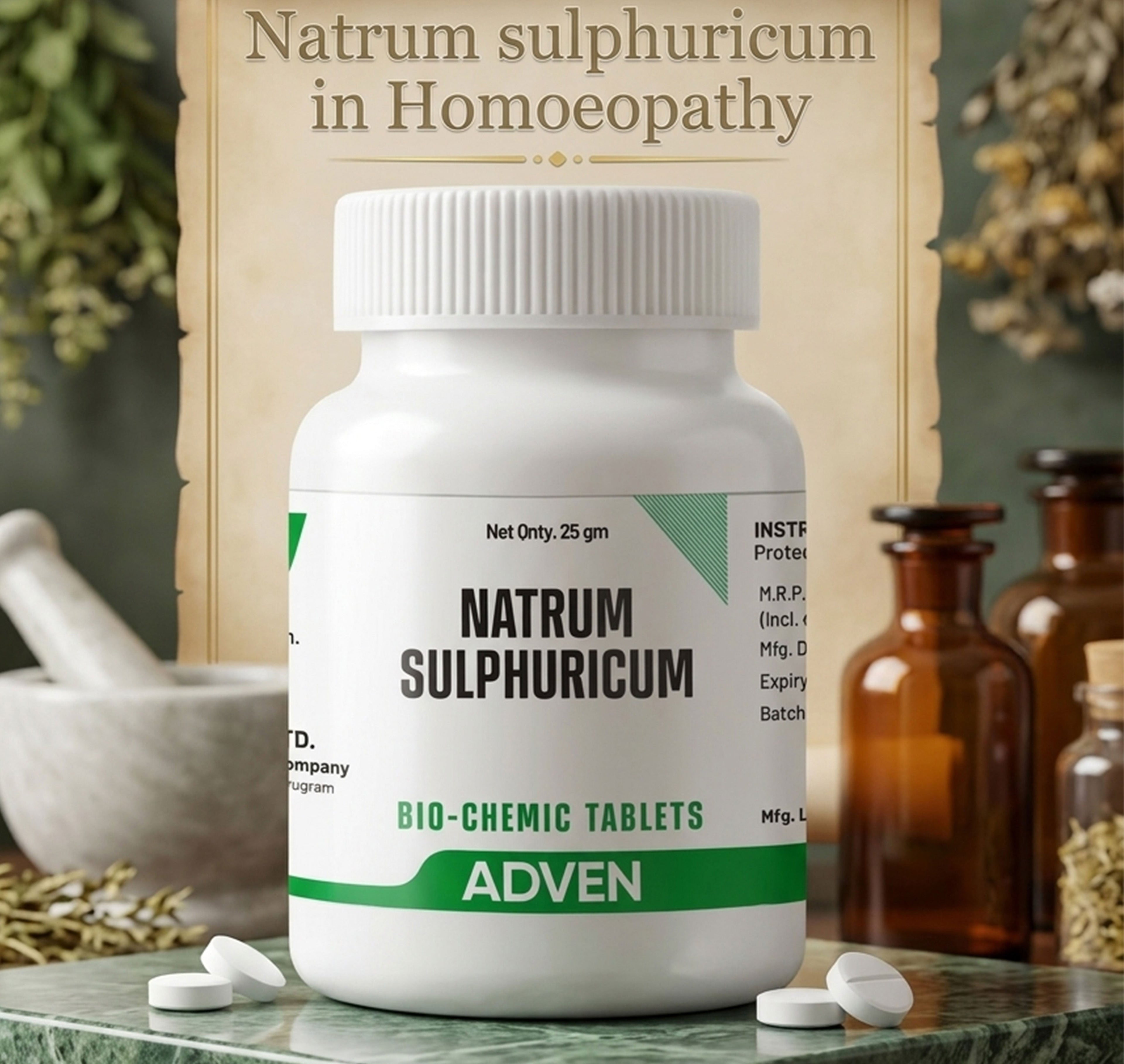 Natrum Sulphuricum (Nat. Sulphur or Nat. Sul.) in Homoeopathy: Complete Guide to Uses, Dosage, Benefits & Potency Selection (3X, 6X , 12X, 30X 200X) - Adven