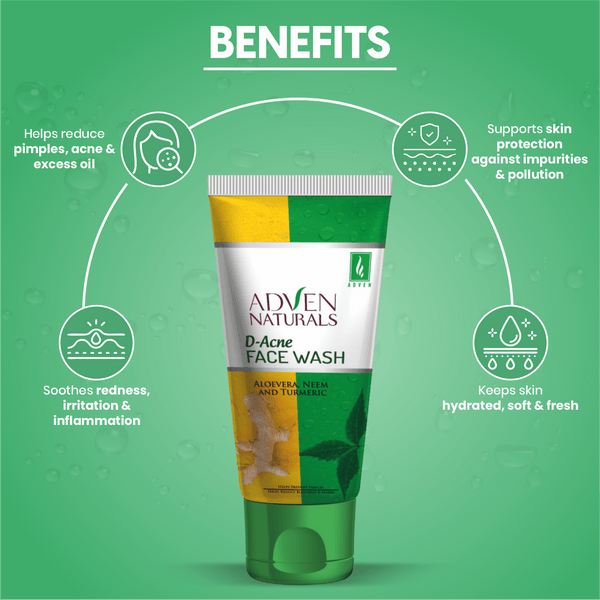 D - ACNE FACE WASH WITH ALOEVERA, NEEM & TURMERIC - 100 ML - Adven