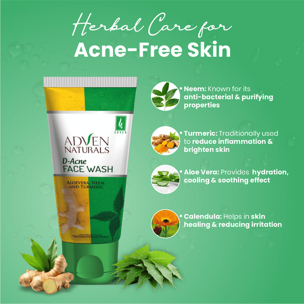 D - ACNE FACE WASH WITH ALOEVERA, NEEM & TURMERIC - 100 ML - Adven
