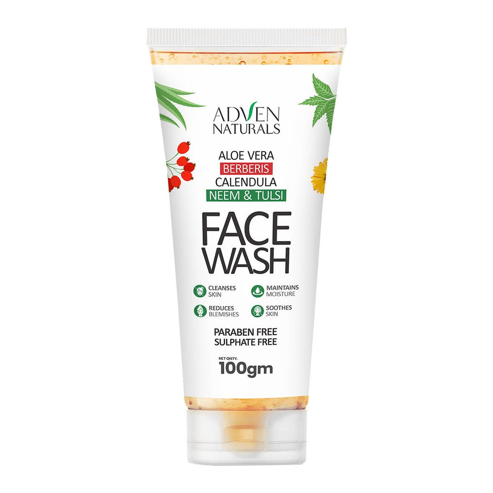 Adven Naturals Face Wash with Aloe vera, Berberis, Calendula, Neem & Tulsi | Paraben Free | Sulphate Free | All Skin Types - 100 GM - Adven