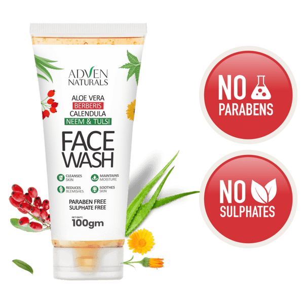 Adven Naturals Face Wash with Aloe vera, Berberis, Calendula, Neem & Tulsi | Paraben Free | Sulphate Free | All Skin Types - 100 GM - Adven