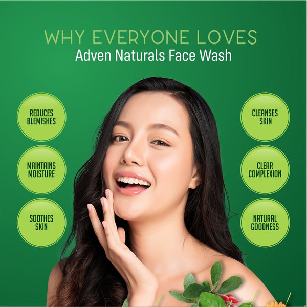 Adven Naturals Face Wash with Aloe vera, Berberis, Calendula, Neem & Tulsi | Paraben Free | Sulphate Free | All Skin Types - 100 GM - Adven