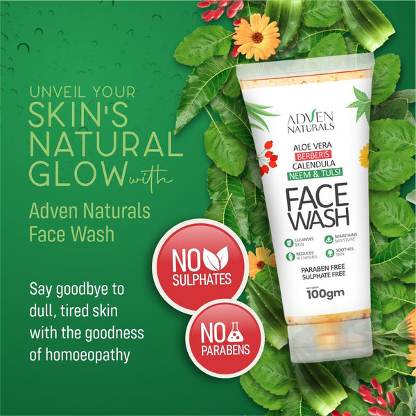 Adven Naturals Face Wash with Aloe vera, Berberis, Calendula, Neem & Tulsi | Paraben Free | Sulphate Free | All Skin Types - 100 GM - Adven