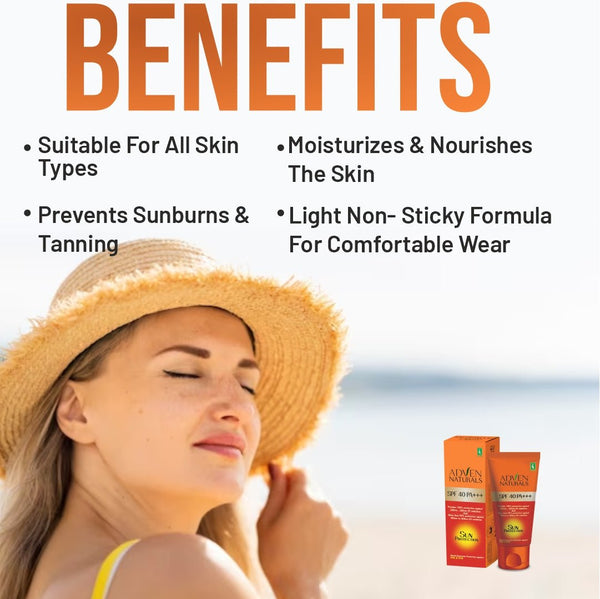 Adven Naturals Sun Protection Sunscreen SPF 40 PA+++ | All Skin Type - Adven
